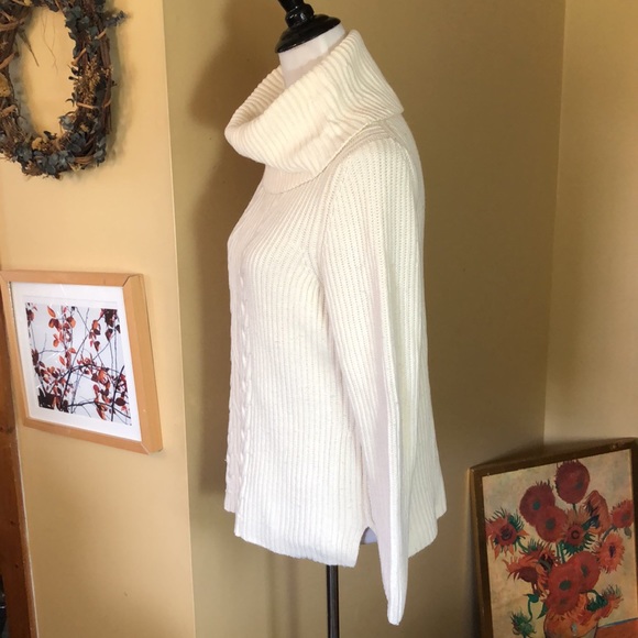 TALBOTS Size Large P Rib Fisherman Turtleneck ECRU Cotton Rayon Cashmere Nylon - Picture 5 of 13